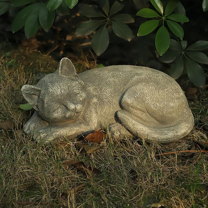 Garden Sleeping Cat Memorial Stone Cat Grave Marker Remembrance Kitten Statues for Garden,Patio,Lawn,Grave Decor Pet Sympathy Gift