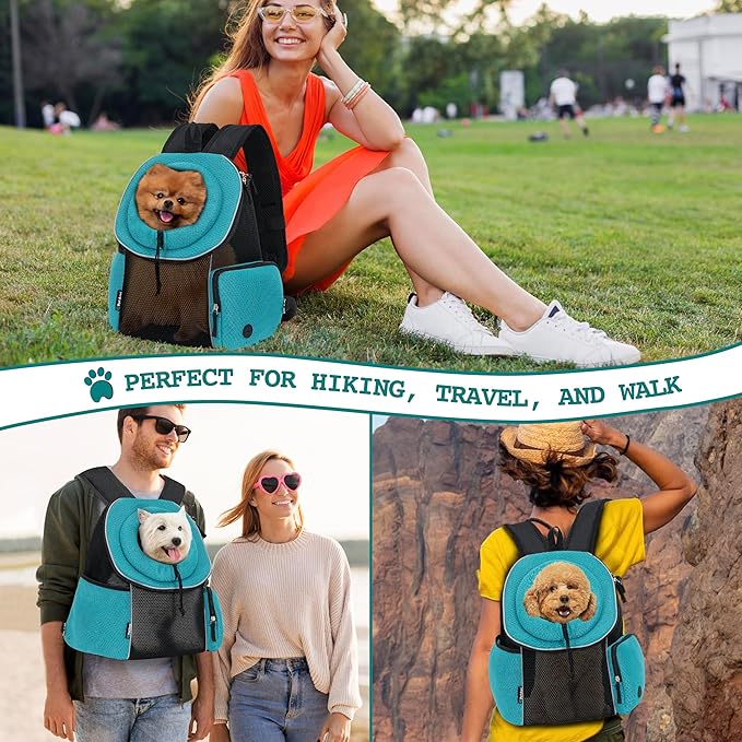 PetAmi Front Carrier Backpack, Ventilated Adjustable Pet Chest Carrier for Dog Cat, Hiking Camping Travel, Small Puppy Medium Cat Carrying Bag, Max 10 lb, Sea Blue