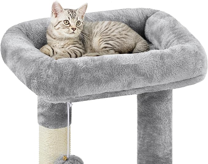Topeakmart Cat Tree Tower for Indoor Cats, 34.5in Cat Activity Center with Condo & Scratching Post, Cat Climbing Tower Play House w/Large Perch, Platform, Basket for Kitten, Light Gray