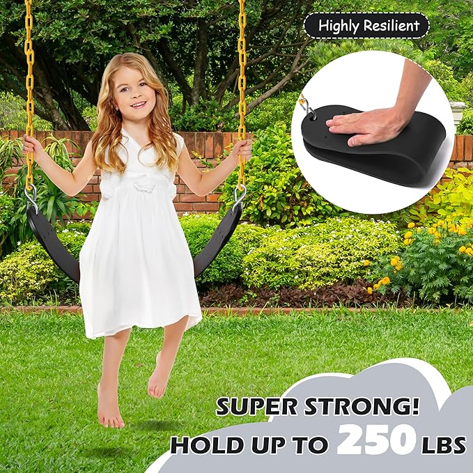 Sunnyglade 8PCS Swings Seats Heavy Duty with 66" Chain, Playground Swing Set Accessories Replacement with Snap Hooks, Support 250lb (8, Black)