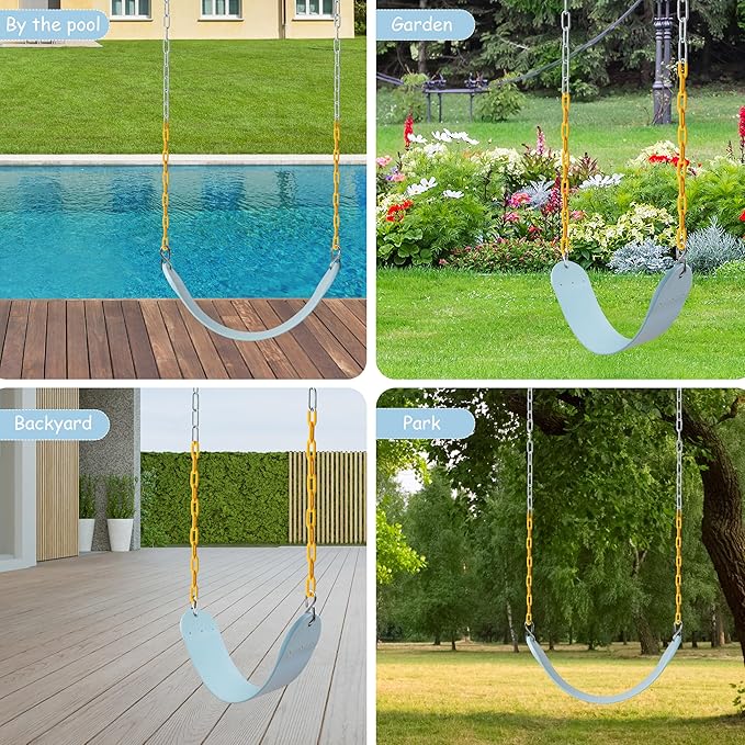 Sunnyglade 8PCS Swings Seats Heavy Duty with 66" Chain, Playground Swing Set Accessories Replacement with Snap Hooks, Support 250lb (8, Pastel Blue)