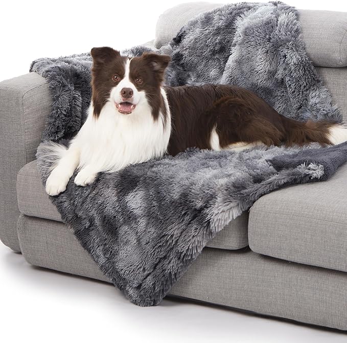 gogobunny Waterproof Dog Blanket for Couch & Furniture Protection - Super Soft Reversible Throw for Large Dogs & Cats, Calming Washable Fur & Sherpa Pet Blanket (40x50 Inch, Tie-dye Grey)
