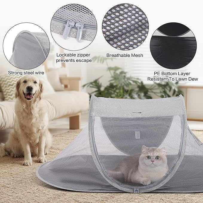 X-ZONE PET Outdoor Cat Tent, Pop Up Cat Playpen, Pet Enclosure Suitable Birds and Small Animals Gray