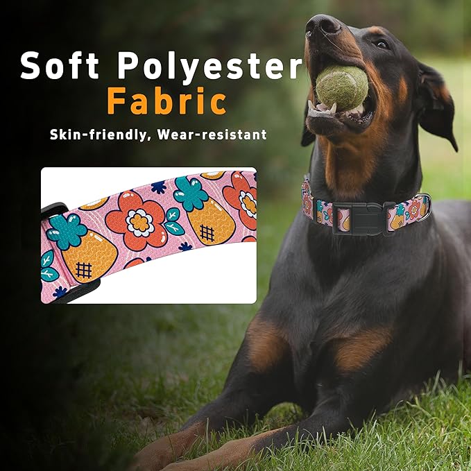 Dog Collar, Cute Cartoon Fruit Boys Girls Puppy Collar for Small Medium Large Dogs, Adjustable Soft Pet Collar with Safety Buckle for Male Females(Pink Cartoon, S)
