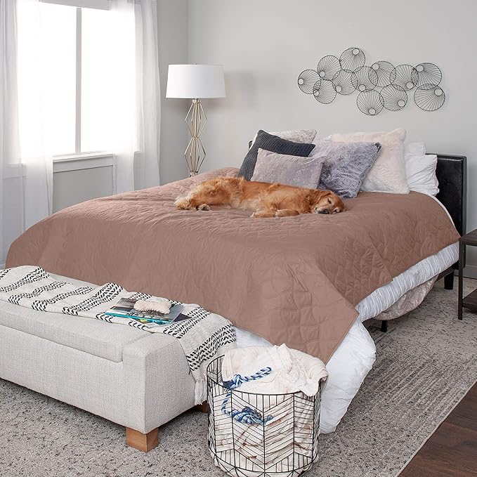 Furhaven Waterproof & Non-Slip Full Size Mattress Cover Protector for Dogs & Cats, Washable, For Beds, Couches, & Car Seats - Quilted Twill Blanket Mattress Cover - Brownstone, Medium/Full Size