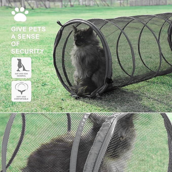 Catio Outdoor Cat Enclosure, 3-in-1 Extra Large Portable Cat Playpen with Tower Tent & Tunnel, Foldable Waterproof Mesh Catio for Indoor Outdoor Cats & Small Pets