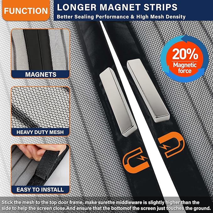 Magnetic Screen Door, Keep Bugs Out, Pet & Kid Friendly，Works with Front Doors, Sliding Doors,Fit Door Size 36 x 80 Inches ‎Black