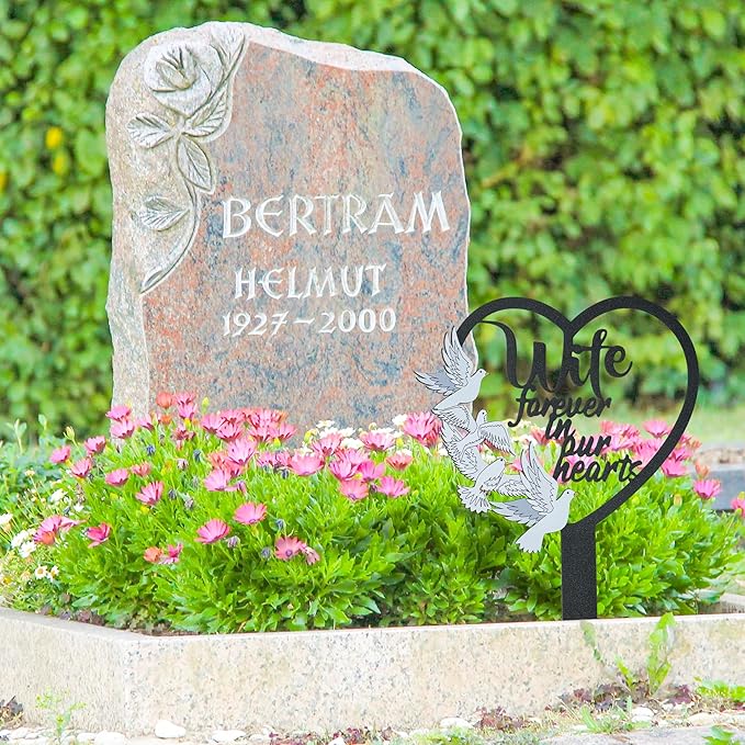 BUoonyer Stake Graves Cemetery Decorations - Wife Metal Memorial Grave Markers, Women Heart Graveyard Sympathy Plaque, Dove Remembrance Graveside Burial Decor Sign for Outside Yard Garden