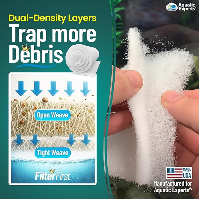 Aquatic Experts Aquarium Filter Floss for Fish Tank Filters - FilterFirst Aquarium Filter Pad - Media Roll for Crystal Clear Water, 12" x 72" by ½ to ¾ Thick