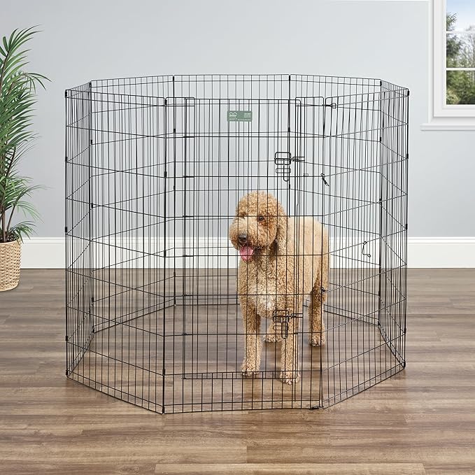 MidWest Homes for Pets Dog Exercise Pen & Playpen, 24" W x 48" H, with Door, Black