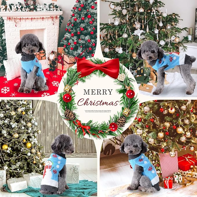 Pet Christmas Dog Sweaters Cute Animal Snowman Printed Puppy Xmas Costumes Winter Warm Turtleneck Jumpers Puppy Knitted Clothes Cat Outfits (XXL, Blue Snowman)