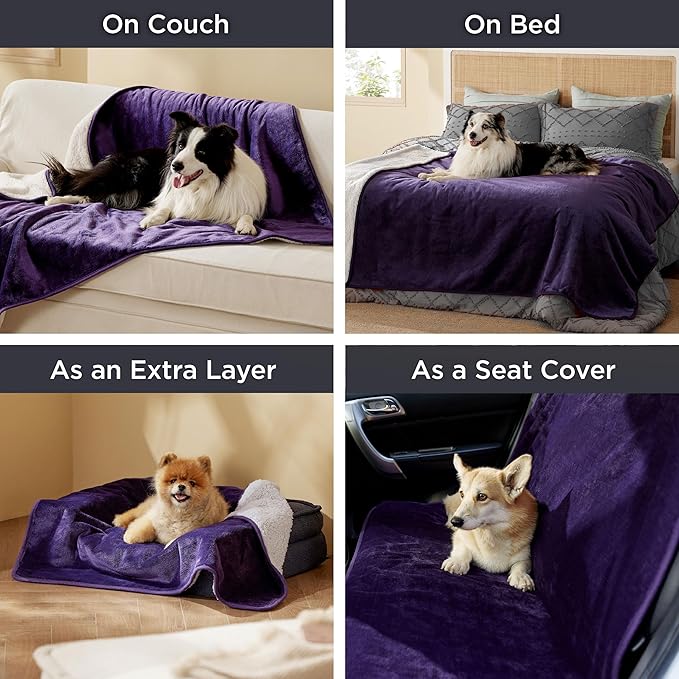 Bedsure Waterproof Blanket for Bed - Sherpa Fleece Waterproof Dog Blankets for Large Dogs, Pet Blankets for Bed/Couch/Dog Crate, Soft Plush Reversible Furniture Protector, Twin, 80"x60", Eggplant