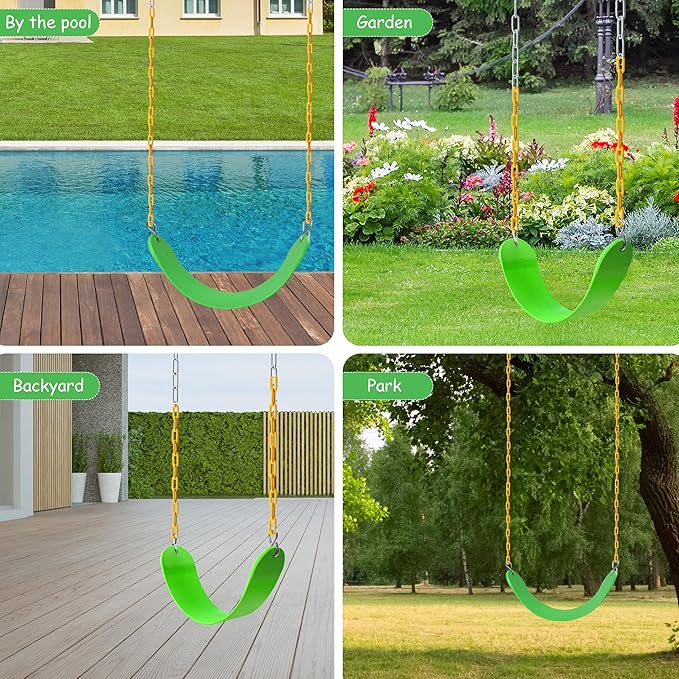 Sunnyglade 2PCS Swings Seats Heavy Duty with 66" Chain, Playground Swing Set Accessories Replacement with Snap Hooks, Support 250lb (2, Grass Green)