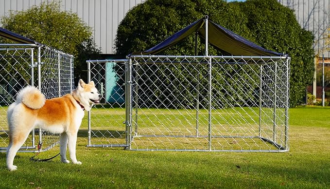 Petonly Outdoor Dog Enclosure Heavy Duty Dog Kennel House Mesh Dog Big Cage Pet Kennel Steel Fence with Secure Lock (78”x 78”)