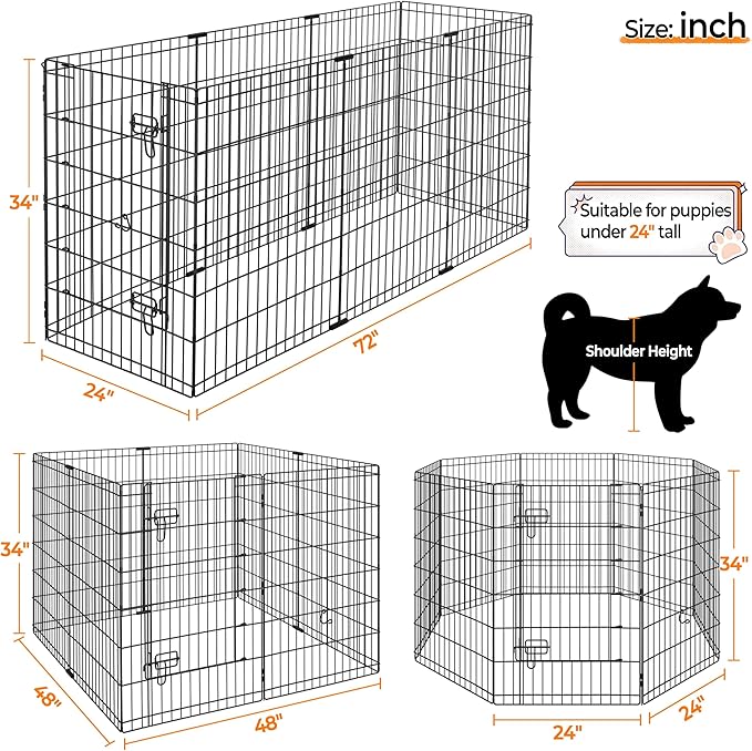 Yaheetech 34" High 8 Panel Foldable Metal Dog Exercise Pen Pet Playpen Dog Fence Outdoor & Indoor Use for Small Animals with Door Black