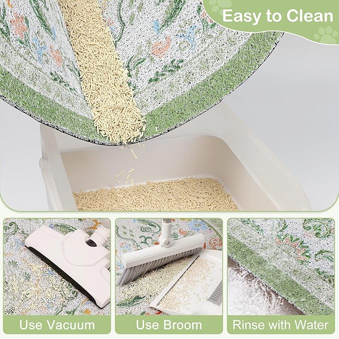 Bienbee Cat Litter Mat, 33" x 22" Large Size Litter Box Mat Rug with Non-Slip Bottom,Urine and Water Proof, Easy to Clean Cat Supplies Essentials for Indoor Kitty Kitten Floor,Bean-Green L