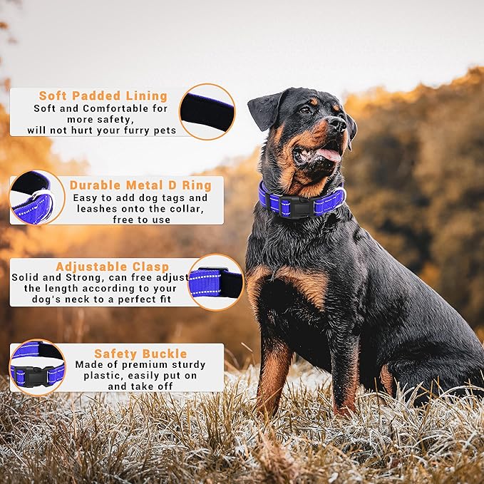 2 Pack Reflective Dog Collar with Safety Locking Buckle, Adjustable Soft Breathable Comfortable Nylon Pet Collar for Small, Medium and Large Dogs, Navyblue, XS