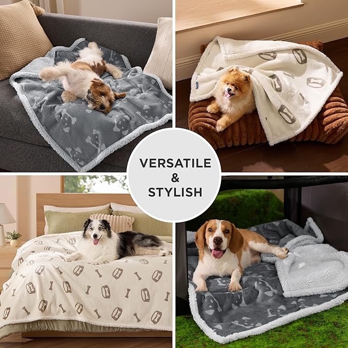 Bedsure Waterproof Dog Blankets for Large Dogs - Soft Print Sherpa Fleece Pet Cat Blanket Washable for Couch Protection, Cozy Plush Reversible Throw Furniture Protector, 40"X50", Smokey Grey