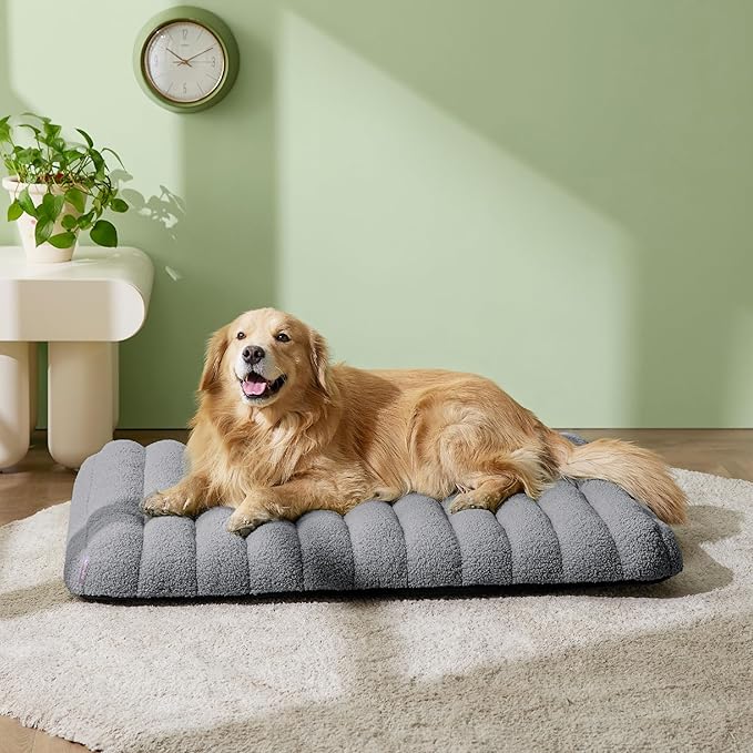 LE SURE Cute Orthopedic Dog Bed for Extra Large Dogs, XL Waterproof Chic Flat Pet Beds with Removable Washable Cover, Fuzzy Thick Egg Crate Foam Pet Mat for Indoor Use (44" x 32", Grey)