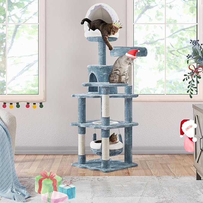 Yaheetech 61in Tall Ocean-Themed Cat Tree, Multi-Level Cat Tower with Shark's Mouth-Shaped Nest, Fish-Shaped Platform, Sisal Scratching Posts, Plush Pet Bed Furniture as Kitty Activity Center