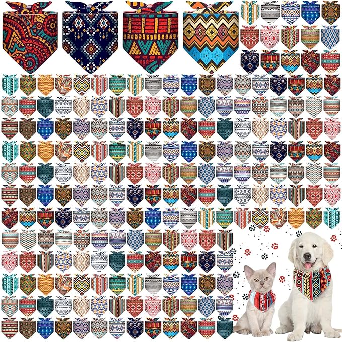 Amylove 120 Pcs St. Patrick's Day Dog Bandanas Bulk Holiday Triangle Dog Pack Puppy Kerchief Bandana Adjustable Spring Pet Scarf for Pet Cat Costume Accessories Decor(Geometry)