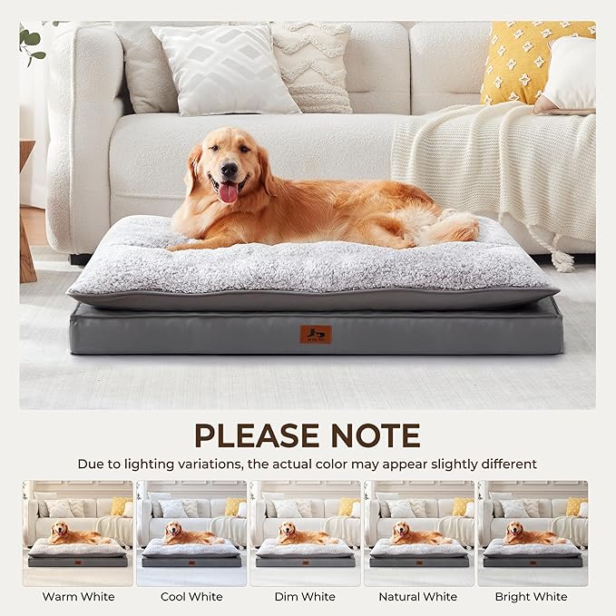 2-Pack XL Waterproof Dog Bed Large Size Dogs, Plush Cushion & Orthopedic Egg-Crate Foam Mattress for Senior Dogs, Washable Dog Crate Bed with Removable Cover, Dark Grey