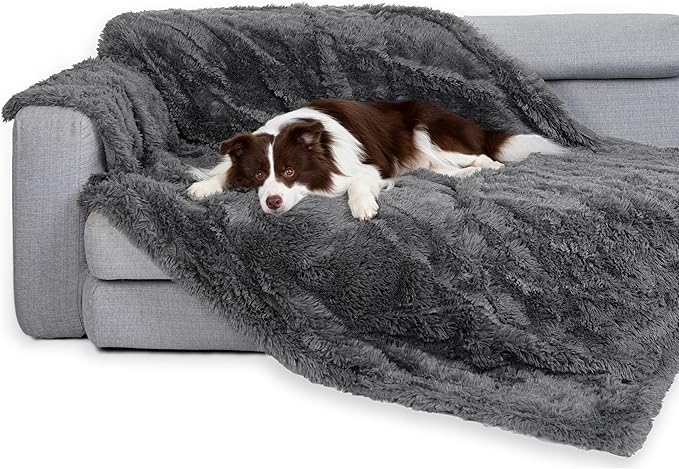 gogobunny Waterproof Dog Blanket for Couch & Furniture Protection - Super Soft Reversible Throw for Large Dogs & Cats, Calming Washable Fur & Sherpa Pet Blanket (60x80 Inch, Grey)