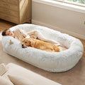 Bedsure Calming Human Dog Bed, 71" x 44" x 12" Giant Human Dog Bed for Adults People Fits Pet Families with Storage Pocket, Fluffy Faux Fur Orthopedic Pet Bean Bed, Frost Grey