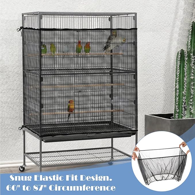 Large Bird Cage Seed Catcher 31 x 118 inches Adjustable Bird Cage Net Cover Black Bird Cage Cover Elastic Band Mesh Cage Cover Skirt Nylon Mesh for Parakeet Parrot Cages