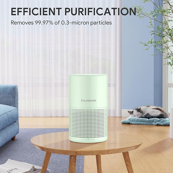 FULMINARE Air Purifiers for Home Bedroom H13 HEPA Air Purifier, 3 Speeds, Timer, 24dB, Small Mini Air Purifier with Night Light, Green