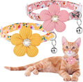 Cat Collar, HYQHYX Breakaway Kitten Collar with Flower,Rhinestone Kitty Collar with Bell, Floral Pet Collar with Safety Buckle for Cats and Puppy Dog