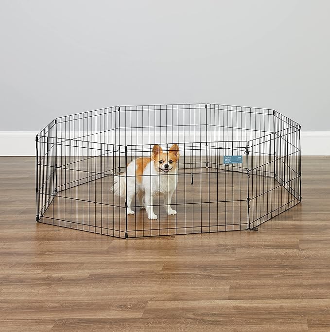 MidWest Homes for Pets Folding Metal Puppy / Dog Exercise Pen, Indoor/Outdoor Playpen with No Door, Provides 16 Sq Feet of Play Space, 18-Inches Tall, Black E-Coated