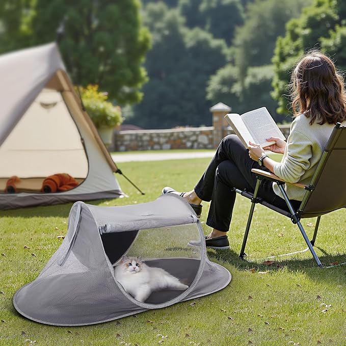 X-ZONE PET Outdoor Cat Tent, Pop Up Cat Playpen, Pet Enclosure Suitable Birds and Small Animals Gray