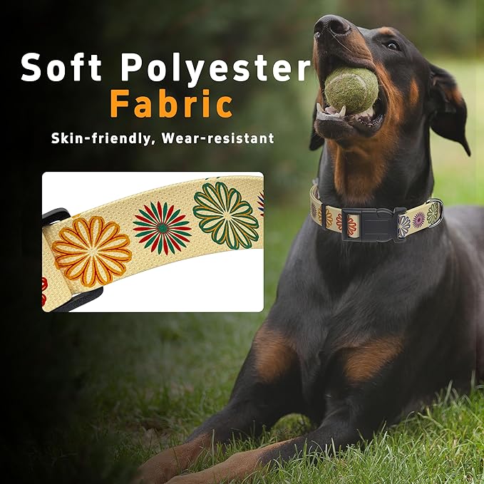 Dog Collar, Classical Indian Spirit Boys Girls Puppy Collar for Small Medium Large Dogs, Adjustable Soft Indian Pet Collar with Safety Buckle for Male Females(Beige,XL)