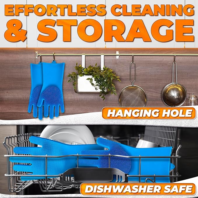 ALPENKOK Silicone Dish Gloves with Scrubbers – Thick Tear-Resistant Dishwashing Gloves – Long-Lasting | Household Use