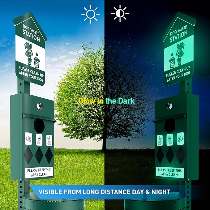 Dog Waste Station Outdoor Pet Waste Station- Desing With 4 Holes And 800 Dog Poop Bags, 50 Waste Can Liners, 3 Poop Bag Holders & 2 Set Of Keys, For Commercial Use, Parks, Condos & HOA