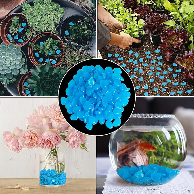 OSOPOLA 150 PCS Luminous Stones - Blue Glow Rocks Decorations DIY Decorative Pebbles for Aquarium Fish Tank Sidewalk Garden Path Patio Terrace Lawn Yard Ornaments Blueness Cobbles Decor FD05BL150