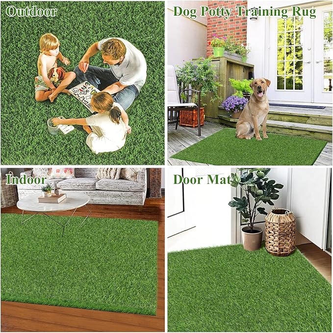 Bsmathom Artificial Grass Rug Indoor Outdoor Rug, Dog Grass Mat with Drainage Holes, Synthetic Artificial Grass Turf Fake Grass Rug Door Mats for Balcony Patio Lawn Garden(51.2 x 31.5Inch)