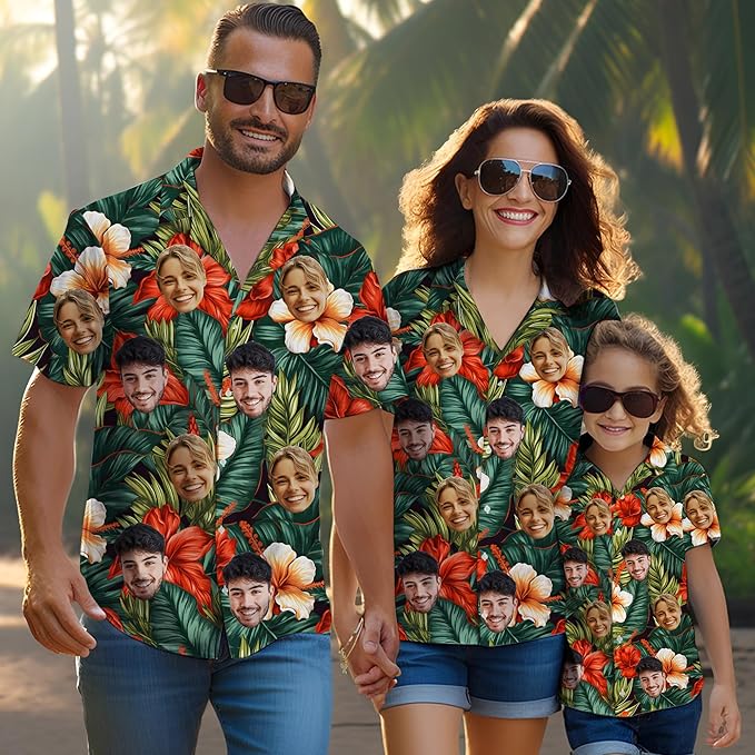 Custom Hawaiian Shirt with Face Photo Picture for Men Women Kids Youth Adult, Tropical Personalized Hawaiian Shirts Gift