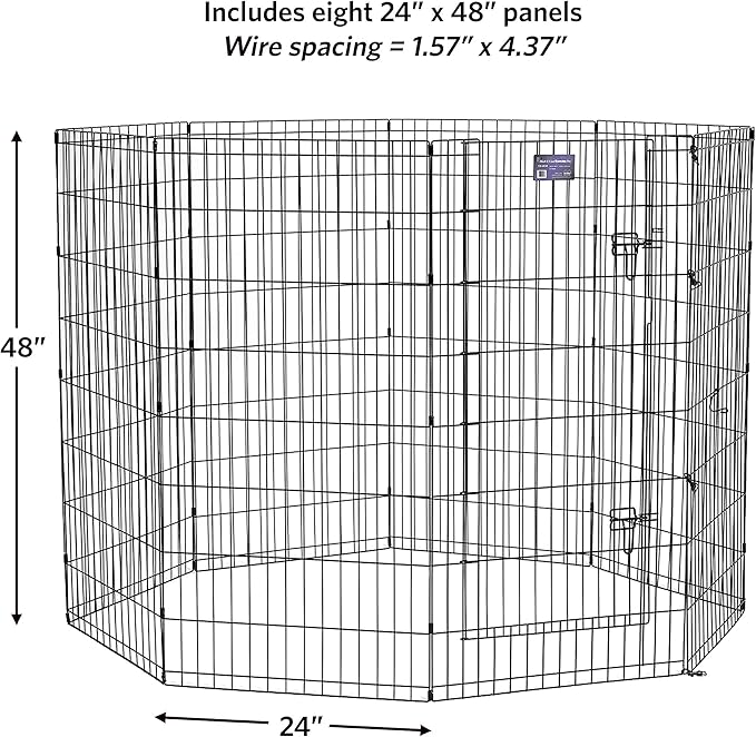 MidWest Homes for Pets Dog Exercise Pen & Playpen, 24" W x 48" H, with Door, Black