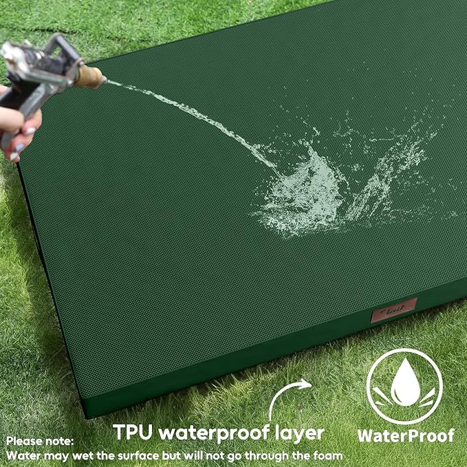 Outdoor Dog Bed for Small Dogs & Cats, Waterproof Dog Crate Mat Orthopedic Egg Crate Foam with Washable Removable Oxford Cover, Dark Green