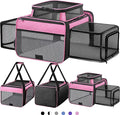 Top and 2 Sides Expandable Pet Carrier 17x11x9.5, TSA Airline Approved Small Dog Carriers for Small Dogs, Soft-Sided Cat Carrier with Self-Locking Zippers for Kitten,Rabbit, Puppy, Guinea Pig Pink