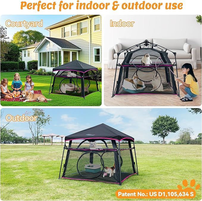 Extra Large Catio Outdoor Cat Enclosure 2-Tier Cat Tent for Patio, Balcony, Indoor & Outdoor, Foldable Cat Playpen with 3 Doors, Weatherproof Sunproof with Fashionable carrybag（Patented）
