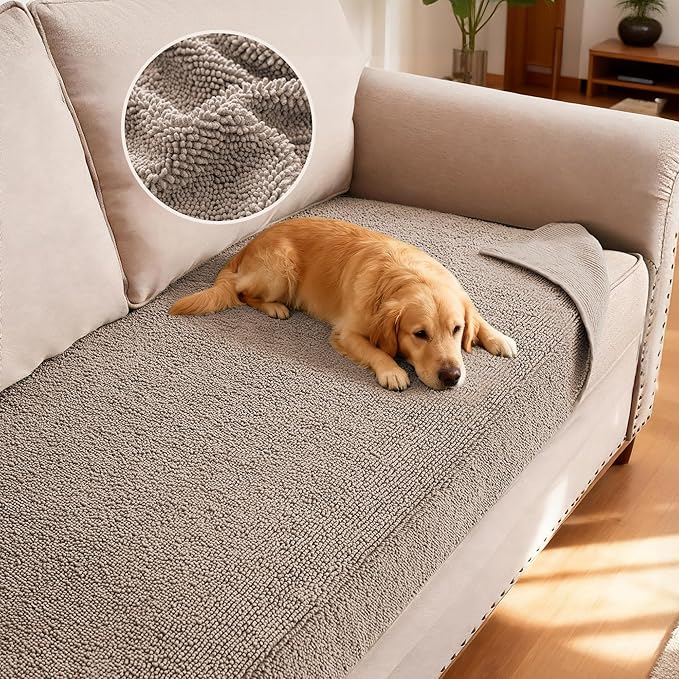 H.VERSAILTEX Non Slip Pet Couch Cover Chenille Dog Bed Protector Thick Soft Sofa Slipcover Pet Friendly Washable Couch Cushion Covers for Pets (30" x 70", Taupe)