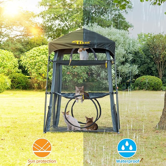 Automatic Pop-Up Cat Enclosure|3-Tier Cat Tent|Cat Cage|Outdoor Catio with Patent,Breathable Portable & Foldable, Stable Structure for Indoor/Outdoor, Free Teaser Wand,Friendly Connectable playpen