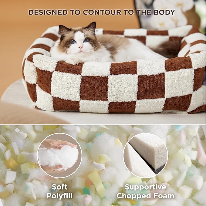 LE SURE Cute Dog Bed for Small Dogs & Cats- Washable Puppy Beds,Cozy Rectangle Orthopedic Pet Sofa with Jacquard Shaggy Plush & Anti Slip Bottom,20x19x6inches
