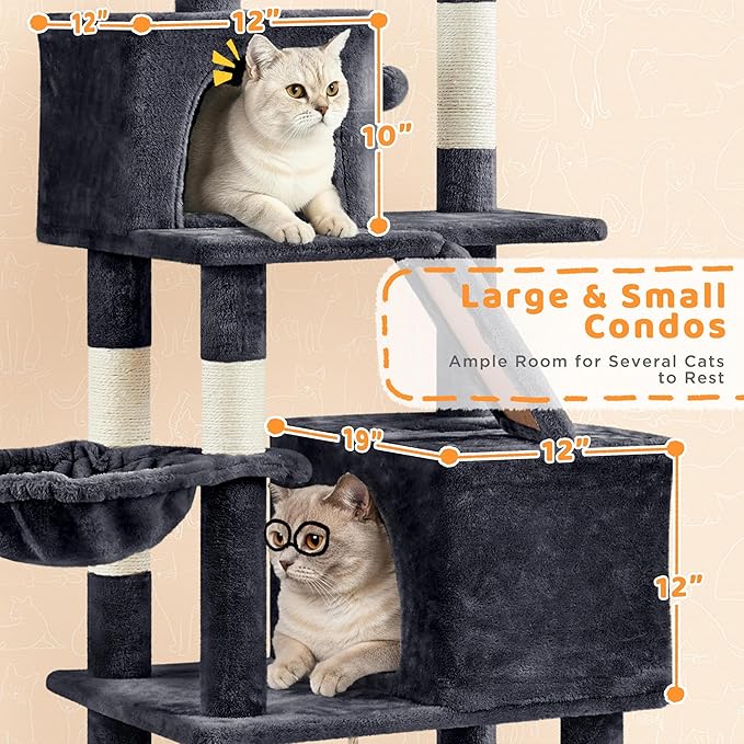 Yaheetech Cat Tree, 82.5in Extra Large Tower w/Cute Perches, Cozy Condo, 8 Scratching Posts, Basket, Multi Level Cat Tree for Indoor Cats, Black
