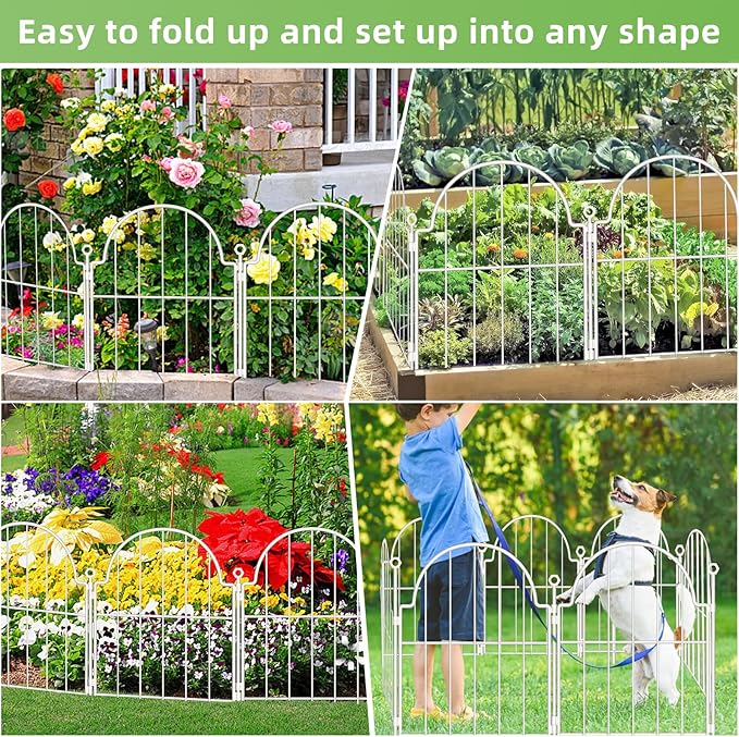 30 Pack White Decorative Garden Fence, 17in x33ft Garden Fencing Animal Barrier for Dogs, Rustproof Metal Fence Panels with Ground Stake, Arched Flower Bed Edging Borders for Yard & Patio