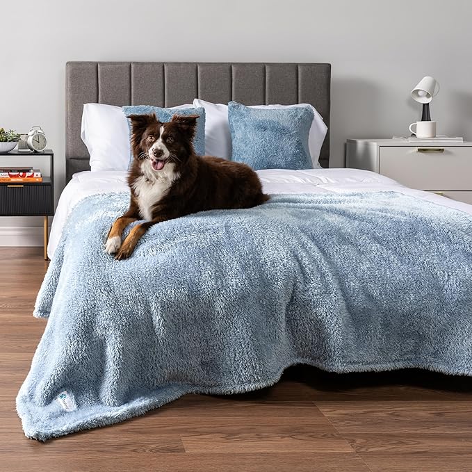 PetAmi Dog Blanket for Large Medium Dogs Blue, Fluffy Soft Puppy Blanket, Sherpa Fleece Cat Blanket for Kitten Doggie, Calming Pet Blanket Throw for Bed Washable Sofa Couch Cover, Large 40x60
