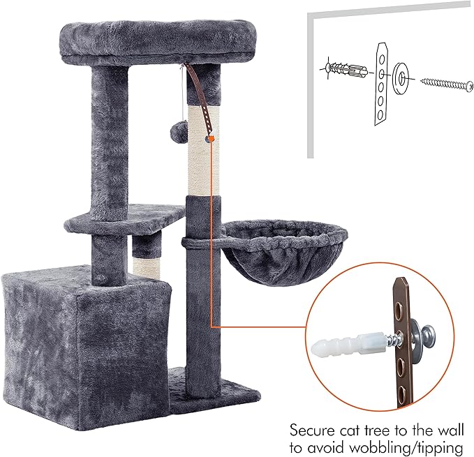 Topeakmart Cat Tree Cat Tower for Indoor Cats, 34.5in Cute Cat Tree Activity Center with Condo & Scratching Post, Multi-Level Cat Climbing Tower Play House w/Large Perch, Platform, Basket for Kitten